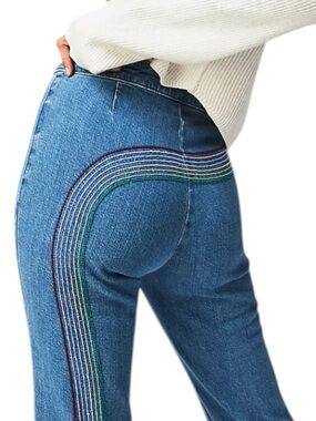 Free People Lee High Rise Super Flare Retro Timeless Mid Rainbow Jeans
